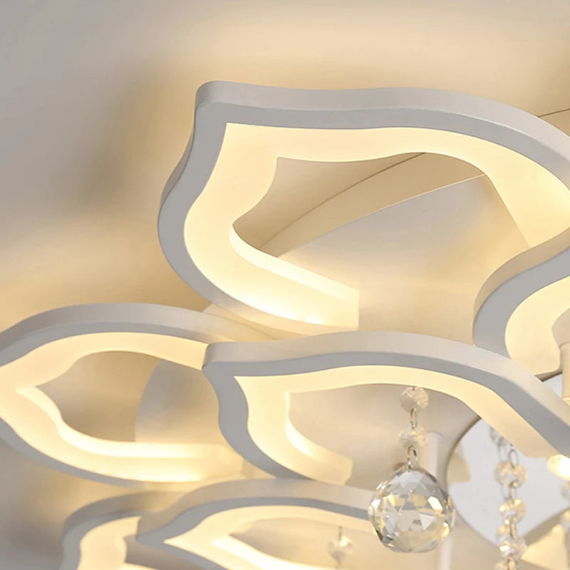Modern Crystal LED Ceiling Chandelier 24W 48W 72W 110W G9 Three Color Switch Control White Petal 50cm to 105cm Living Room Bedroom Kitchen AC 90-260V