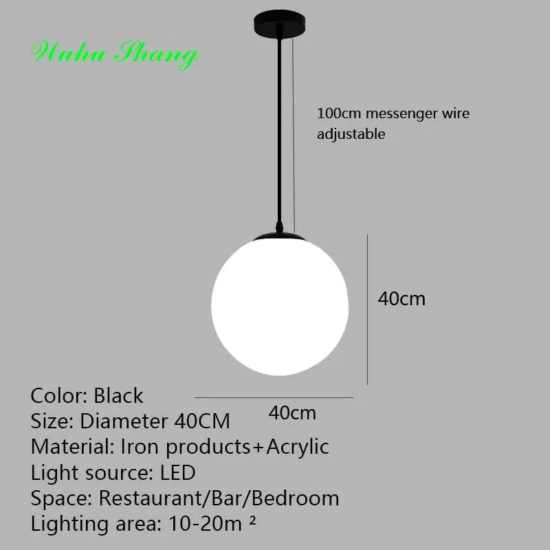 Frosted Acrylic Ball Pendant Light Milky White E27 8-35cm 100cm Cord AC 110-240V Scandinavian
