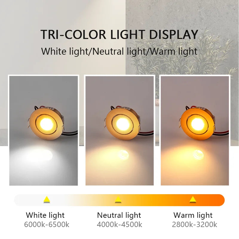 Mini 3W COB LED Recessed Spotlight DC12V 24V 52mm 270-300lm Satin Nickel 42mm Cutout 10 Pack