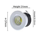 4-Pack 3W DC 12-24V COB LED Recessed Spotlight 300lm 60° CRI 80+ 37mm 30-35mm Cutout