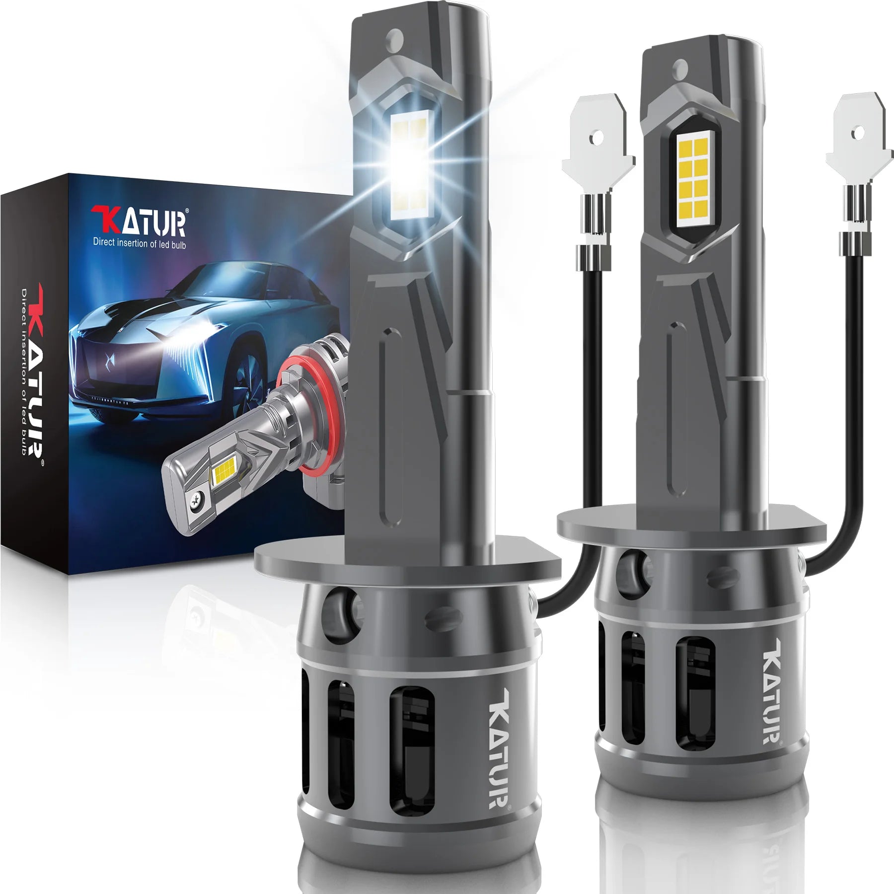 KaTur H1 H3 H4 H7 H8 H11 9005 9012 LED Headlight Bulb 6500K 360° Plug-Play 12V 2 Pack