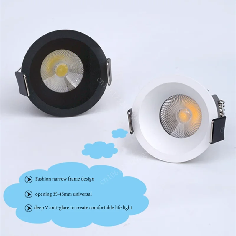 Anti-Glare Dimmable Mini COB LED Recessed Downlight 5W 7W 9W 12W CRI 90+ 110-120lm/W