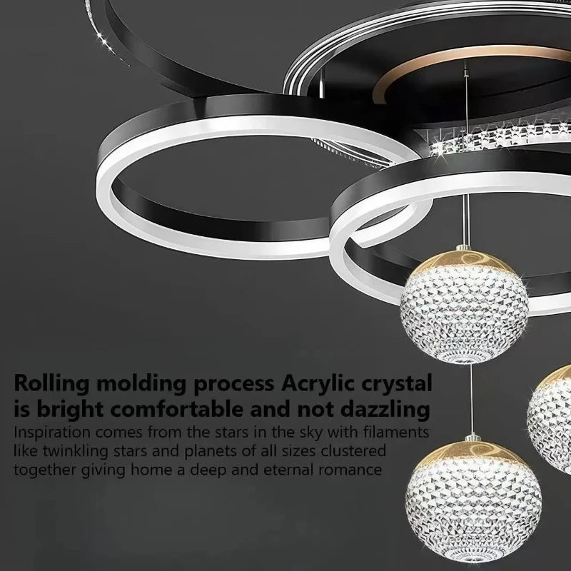 Modern Luxury LED Pendant Chandelier Iron Acrylic White Gold Black Dimmable Remote 85-265V
