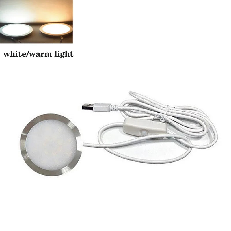 USB 5V Ultra Thin LED Cabinet Spotlight 10W 5730 LED Aluminum Surface Mount 60mm Round Warm White Cool White Indoor RV Caravan