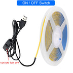 DC 5V USB COB LED Strip Light 320 LED/m 3mm PCB CRI 90 IP33 0.5m to 5m Warm White Natural White Cool White Red Blue Pink Ice Blue Dimmable Flexible Tape