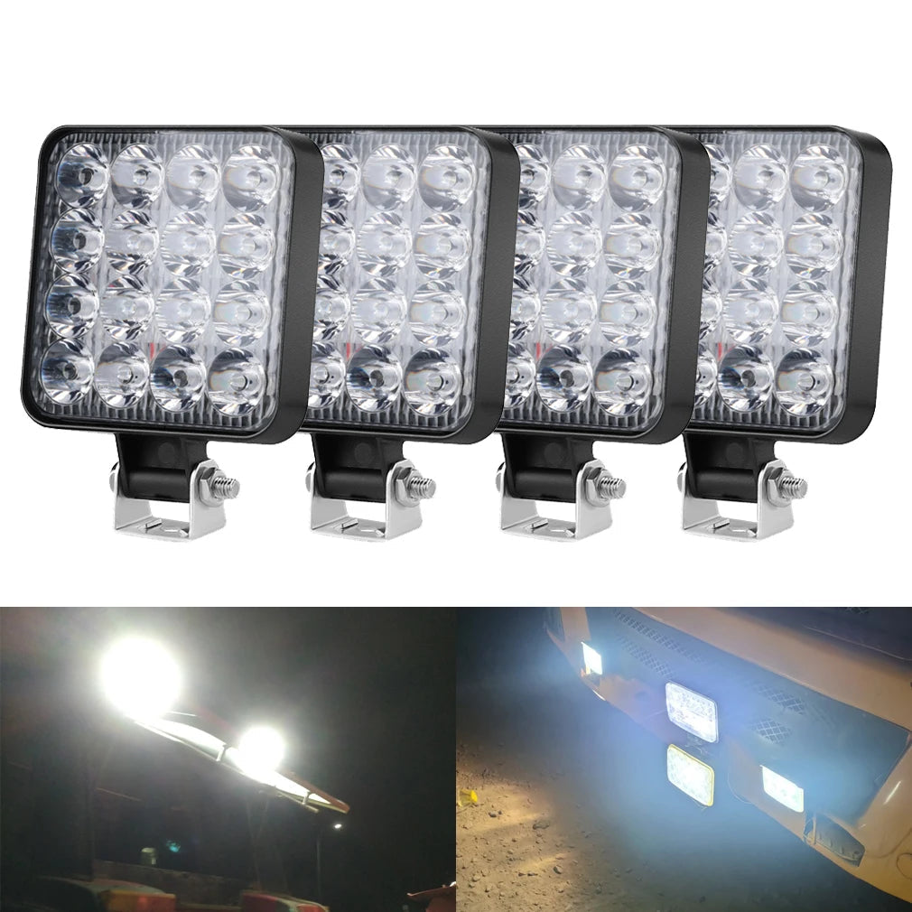 48W LED Work Light Bar Combo Beam 6500K IP65 DC 12-24V Stainless Bracket Offroad ATV Truck
