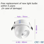 Dimmable 360-Degree Rotatable COB LED Recessed Downlight 5W 7W 10W 12W 15W OSRAM CRI 98+