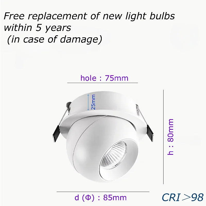 Dimmable 360-Degree Rotatable COB LED Recessed Downlight 5W 7W 10W 12W 15W OSRAM CRI 98+