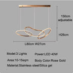 Modern LED Pendant Light 3-6 Heads 40-100W 3-CCT Dimmable RF Remote AC 90-260V Black Gold