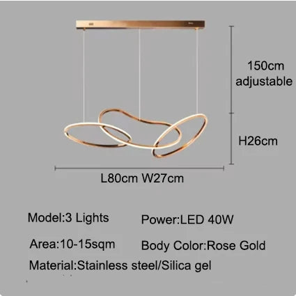 Modern LED Pendant Light 3-6 Heads 40-100W 3-CCT Dimmable RF Remote AC 90-260V Black Gold