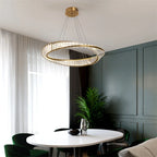 Luxury Ring LED Chandelier Pendant Light Stainless Steel Crystal Flush Mount Knob Dimmable Living Room Dining Room AC 90-260V