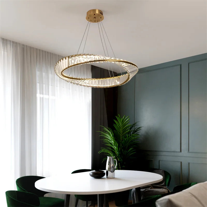 Luxury Ring LED Chandelier Pendant Light Stainless Steel Crystal Flush Mount Knob Dimmable Living Room Dining Room AC 90-260V