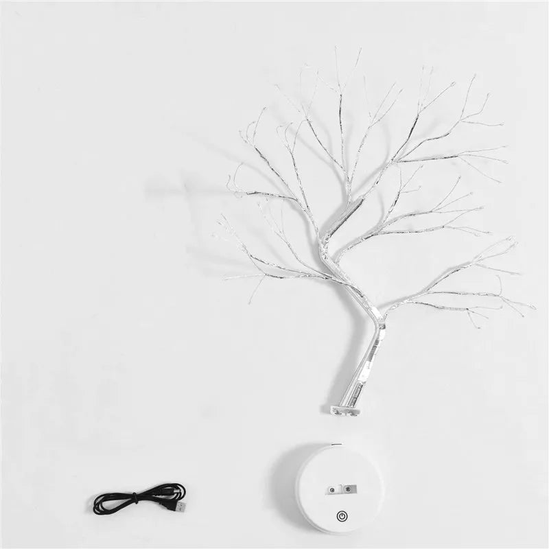 LED Mini Christmas Tree Night Light Copper Wire Adjustable Branches USB or Battery Powered Touch Switch 24.4 inch Bedroom Decor