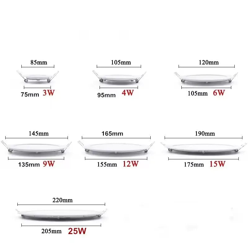 Dimmable Round LED Recessed Panel Downlight 3W 4W 6W 9W 12W 15W 25W SMD2835 85-265V