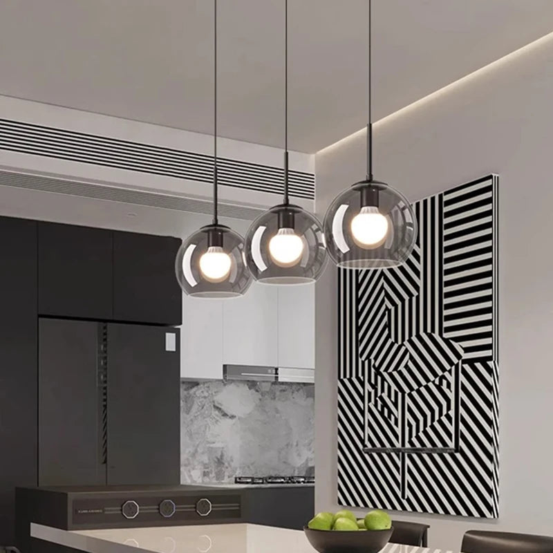 Modern Glass Ironware Pendant Chandelier 3-4 Heads 30-40W Dimmable Remote AC 90-265V