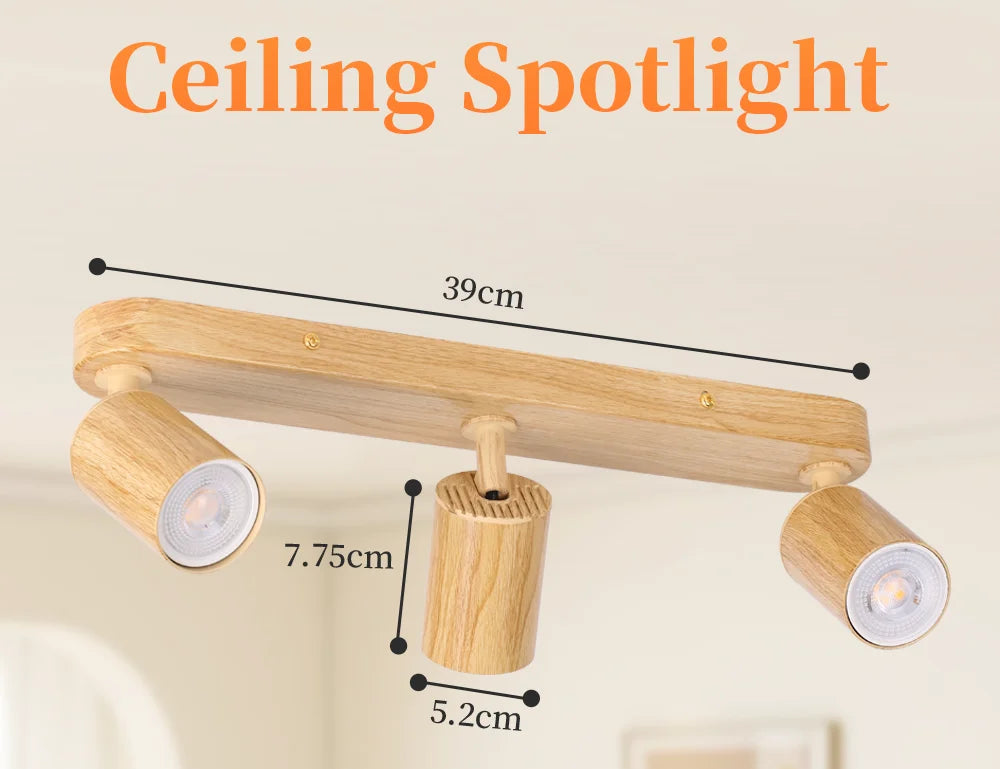 Wood Grain GU10 LED Ceiling Spotlight 25W Max 350 Degree Horizontal 90 Degree Vertical Adjustable AC 85-265V Single or Double Head Foyer Bedroom Kitchen