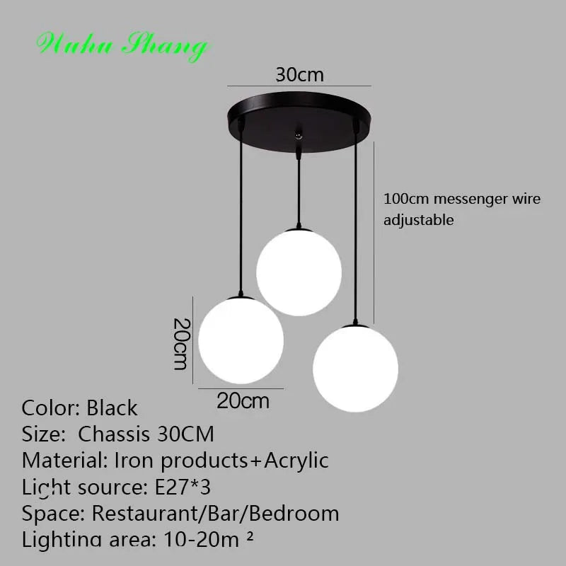 Frosted Acrylic Ball Pendant Light Milky White E27 8-35cm 100cm Cord AC 110-240V Scandinavian