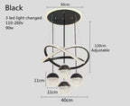 Modern LED Chandelier Iron Acrylic Semi Flush Mount 400mm Up and Down Shadeless AC 110-260V Black Gold Dining Room Living Room