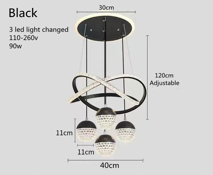 Modern LED Chandelier Iron Acrylic Semi Flush Mount 400mm Up and Down Shadeless AC 110-260V Black Gold Dining Room Living Room