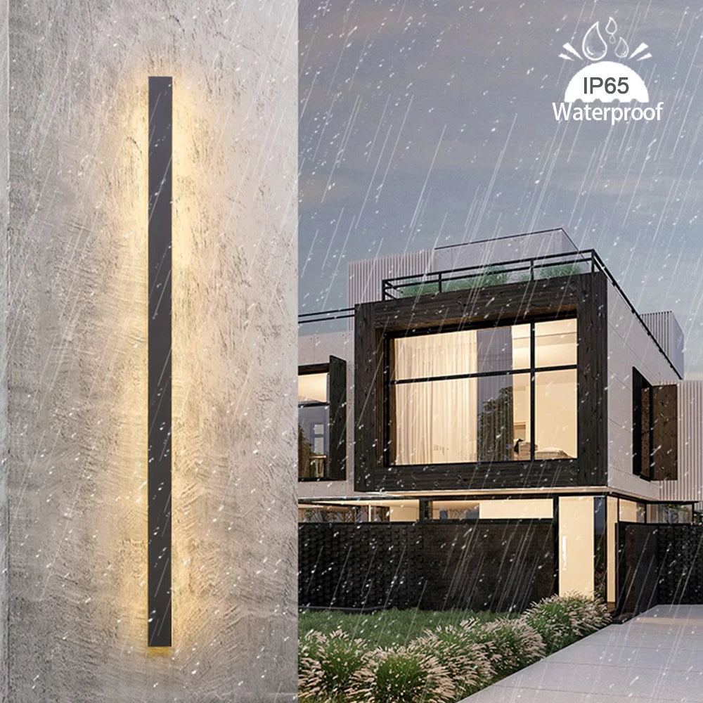IP65 Motion Sensor LED Outdoor Linear Wall Lamp 20W to 62W Black Iron Baked Aluminum AC 85-265V Garden Villa Porch 21.7in to 78.7in