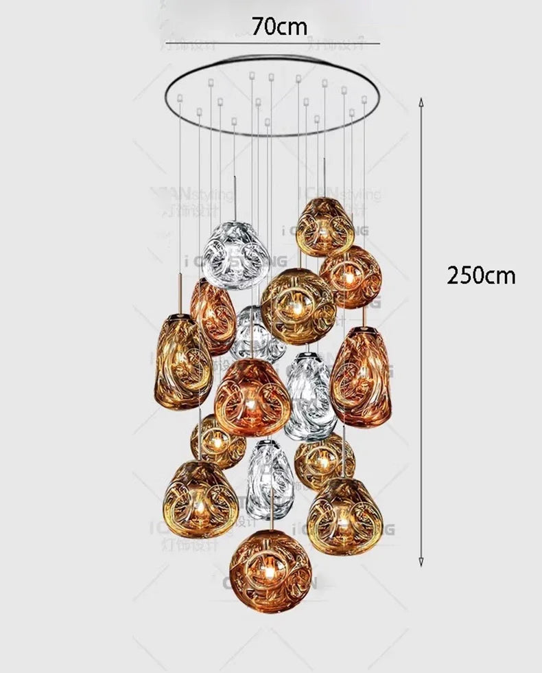 Modern Glass Iron Pendant Chandelier 3-21 Heads Round Linear Black Silver Gold AC 90-265V