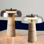 Mushroom Travertine Natural Stone Table Lamp 12W LED Glass Acrylic Shade AC 85-265V