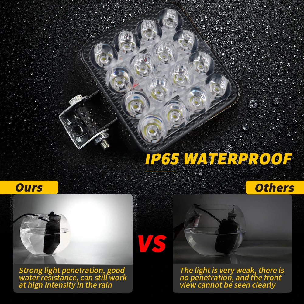 48W LED Work Light Bar Combo Beam 6500K IP65 DC 12-24V Stainless Bracket Offroad ATV Truck