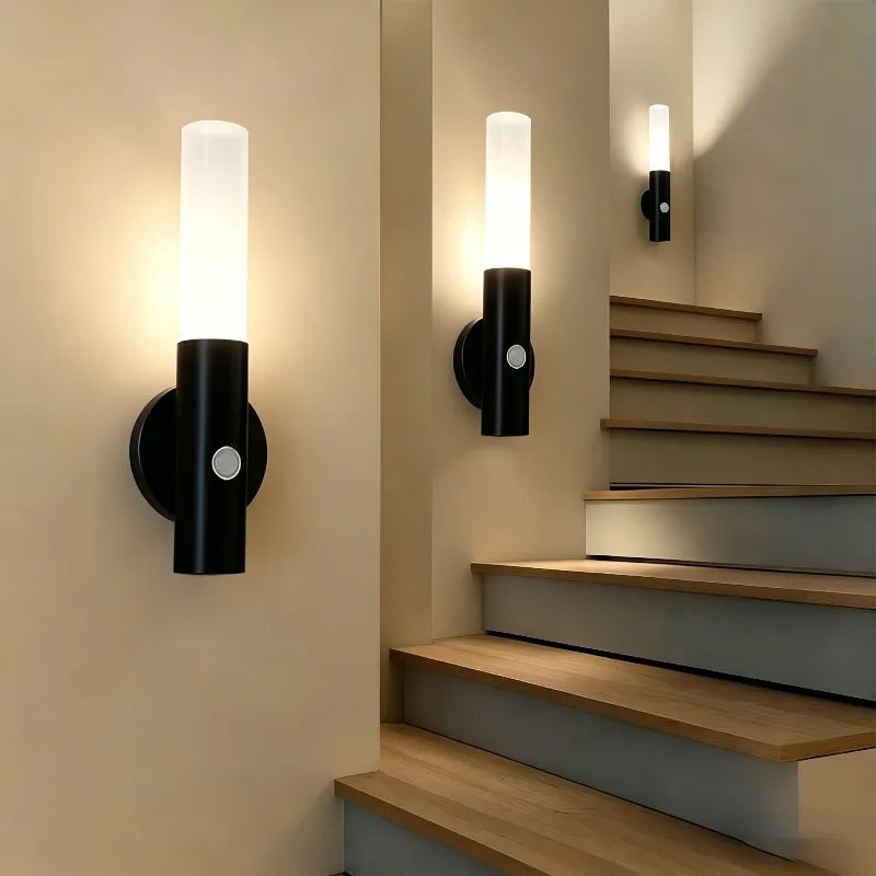 USB Rechargeable Magnetic LED Wall Lamp Motion Sensor 3 Modes 3 Color Temperatures Dimmable ABS Wood Grain Black Dark White Indoor
