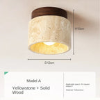 Japanese Style Stone Wood LED Ceiling Light E26 Single Head Surface Mounted Dimmable Knob Switch AC 90-260V D12cm x H10cm Living Room
