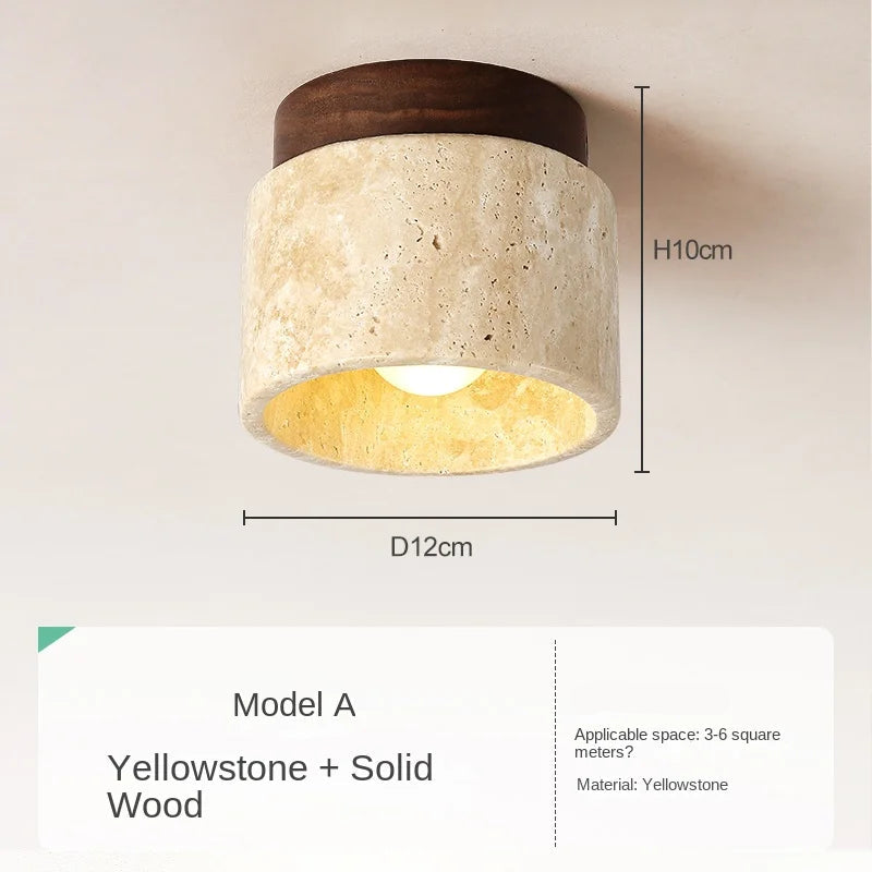 Japanese Style Stone Wood LED Ceiling Light E26 Single Head Surface Mounted Dimmable Knob Switch AC 90-260V D12cm x H10cm Living Room