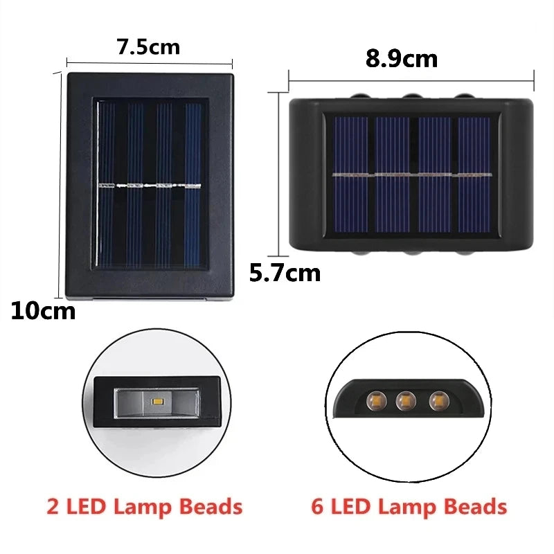 Solar LED Outdoor Wall Light Up and Down 2 or 6 LED IP65 Waterproof 600mAh Auto On/Off Warm White Cool White Garden Fence Stair Corridor