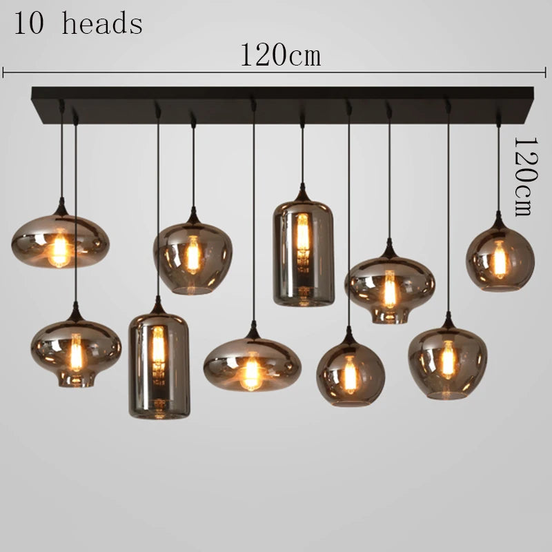 Modern Multi-Head Glass Pendant Chandelier 3 6 8 10 12 Heads 21-114W Dimmable AC 90-265V