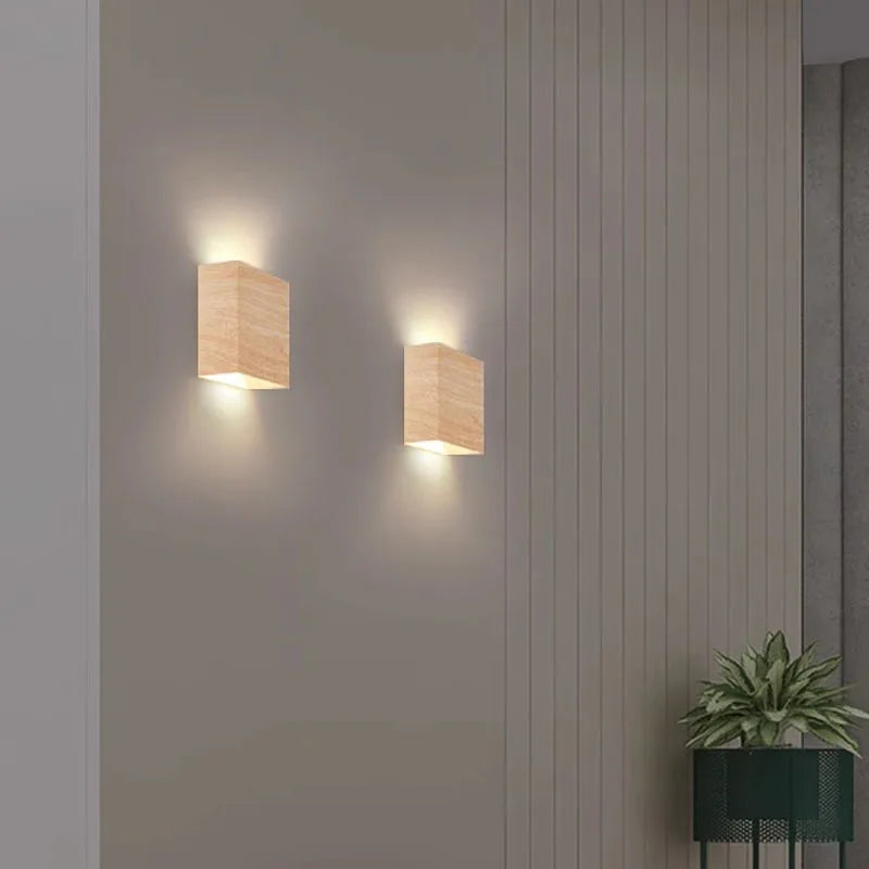 Nordic Wood Grain LED Wall Sconce G9 Single Head Up and Down Iron Dimmable Remote Control 3000K to 6500K AC 110-220V Bedroom Living Room