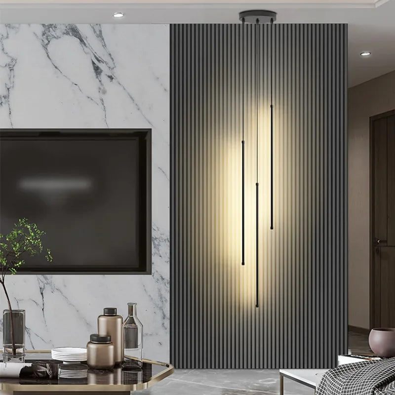 Modern Linear LED Chandelier Pendant Light 3 Head Black Brushed Aluminum Adjustable Wire Dining Room Kitchen Island