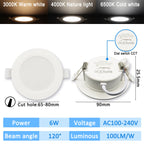 3-CCT LED Recessed Downlight 3000K 4000K 6500K Dial Switch AC 110-240V 1-10 Pack