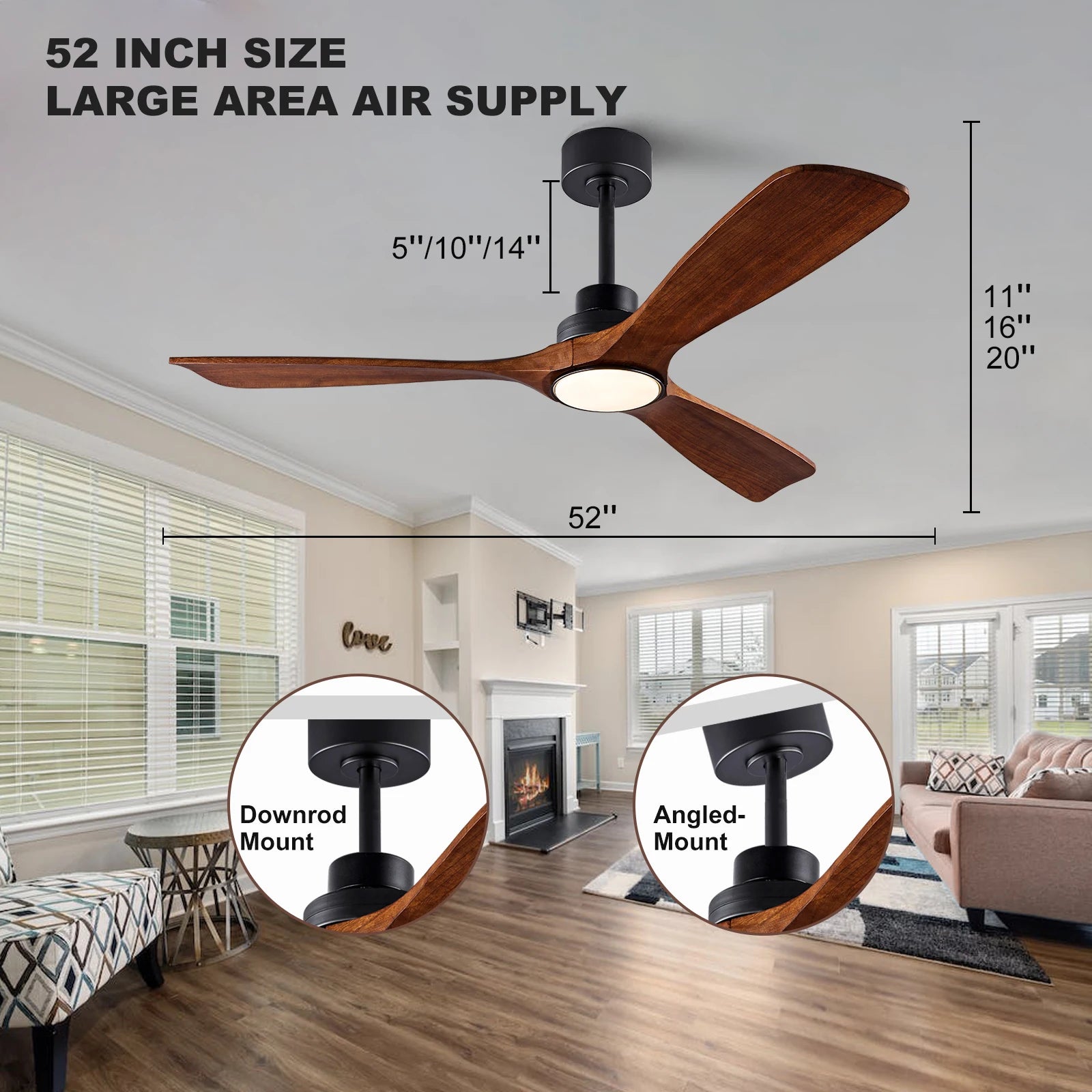 LINCCW 42 52 60 Inch Wood Ceiling Fan DC Motor 6-Speed 3-CCT Timer Remote AC 100-240V