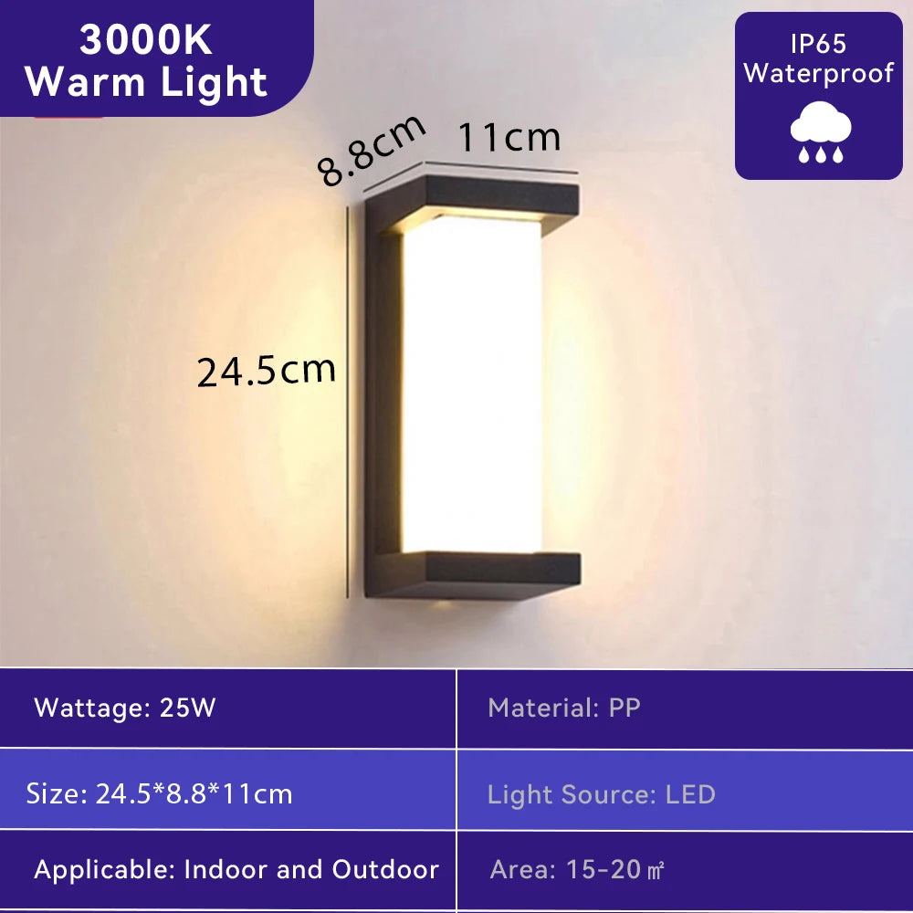 Modern Outdoor LED Wall Light Waterproof Black PC Acrylic Porch Garden AC110-220V