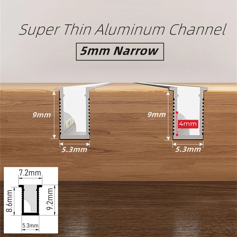 Ultra Thin LED Aluminum Channel Profile Silicone Diffuser Recessed or Surface Mount DC 12V Cabinet Closet Bar Light 30cm 40cm 50cm 100cm