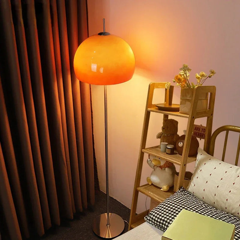 Modern Gradient Orange Mushroom Glass Floor Lamp Stainless Steel Knob Dimmable AC 90-260V