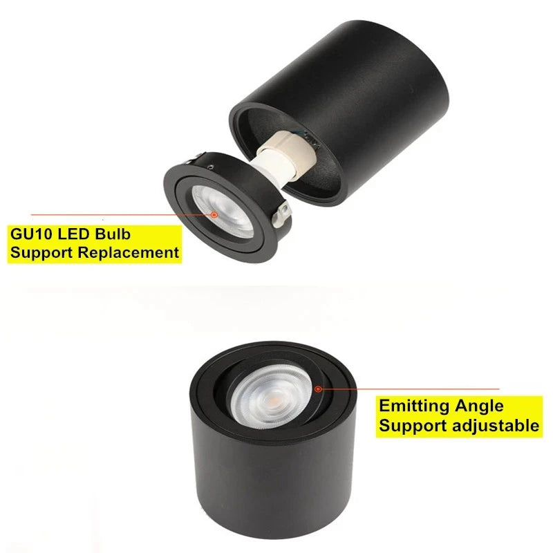 GU10 Replaceable Surface-Mounted LED Downlight 9W 12W 15W CRI 80+ 100-110lm/W AC 85-265V
