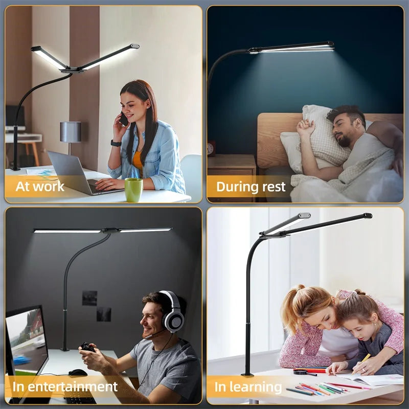 Double-Head LED Desk Lamp 24W USB DC 5V 10 Dimming Levels 3-CCT CRI 90+ 360° Gooseneck