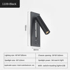 Recessed LED Reading Wall Lamp 3W 35 Degree USB 5V 2.1A Charging Port Toggle Switch Aluminum 80 x 40 x 185mm AC 85-265V Bedroom Hotel Black Copper