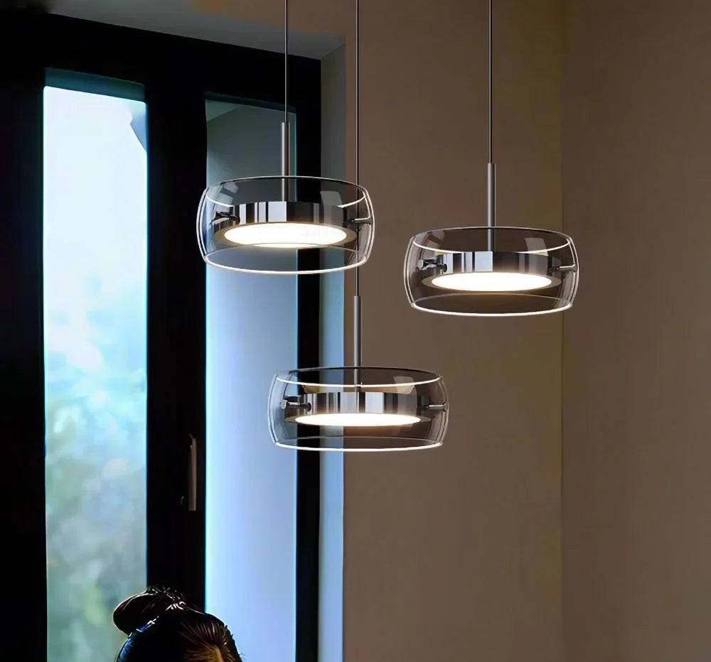 Modern LED Glass Pendant Light 12W 36W Gray Plated Full-Spectrum Touch Switch AC 90-260V
