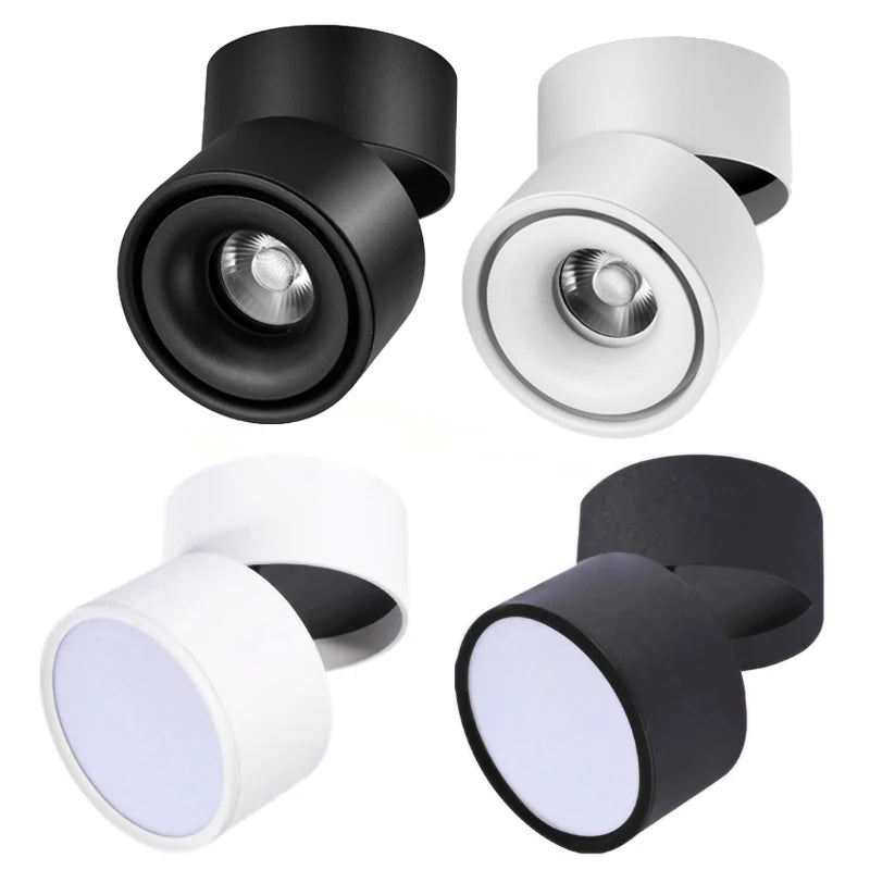 90° Fold 350° Rotate Dimmable COB LED Ceiling Downlight 10W 15W CRI 90+ AC 85-265V Black