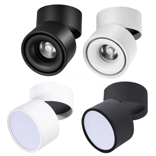 90° Fold 350° Rotate Dimmable COB LED Ceiling Downlight 10W 15W CRI 90+ AC 85-265V Black