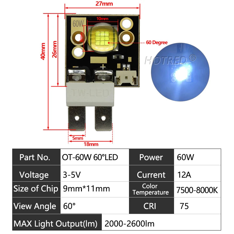 OSRAM High-Power LED Chip 40W 60W 80W 150W 200W 300W 400W Cold White 7000-9000K Copper
