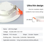 Ultra-Thin LED Recessed Downlight 3W 5W 7W 9W 12W Epistar Round Square AC 110-245V 30,000hr