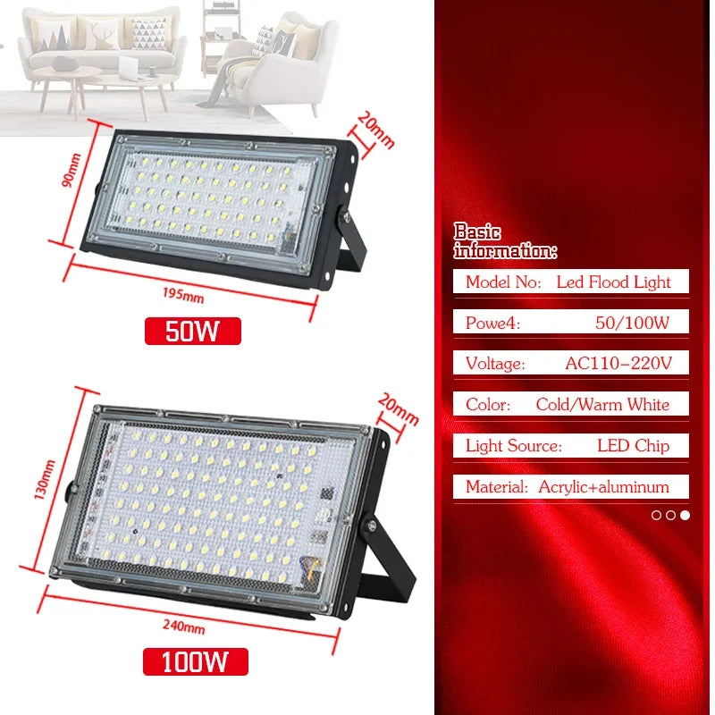 LED Flood Light 50W 100W SMD2835 CRI 85+ 180° IP65 AC 110-240V Warm Cool White 2-Year
