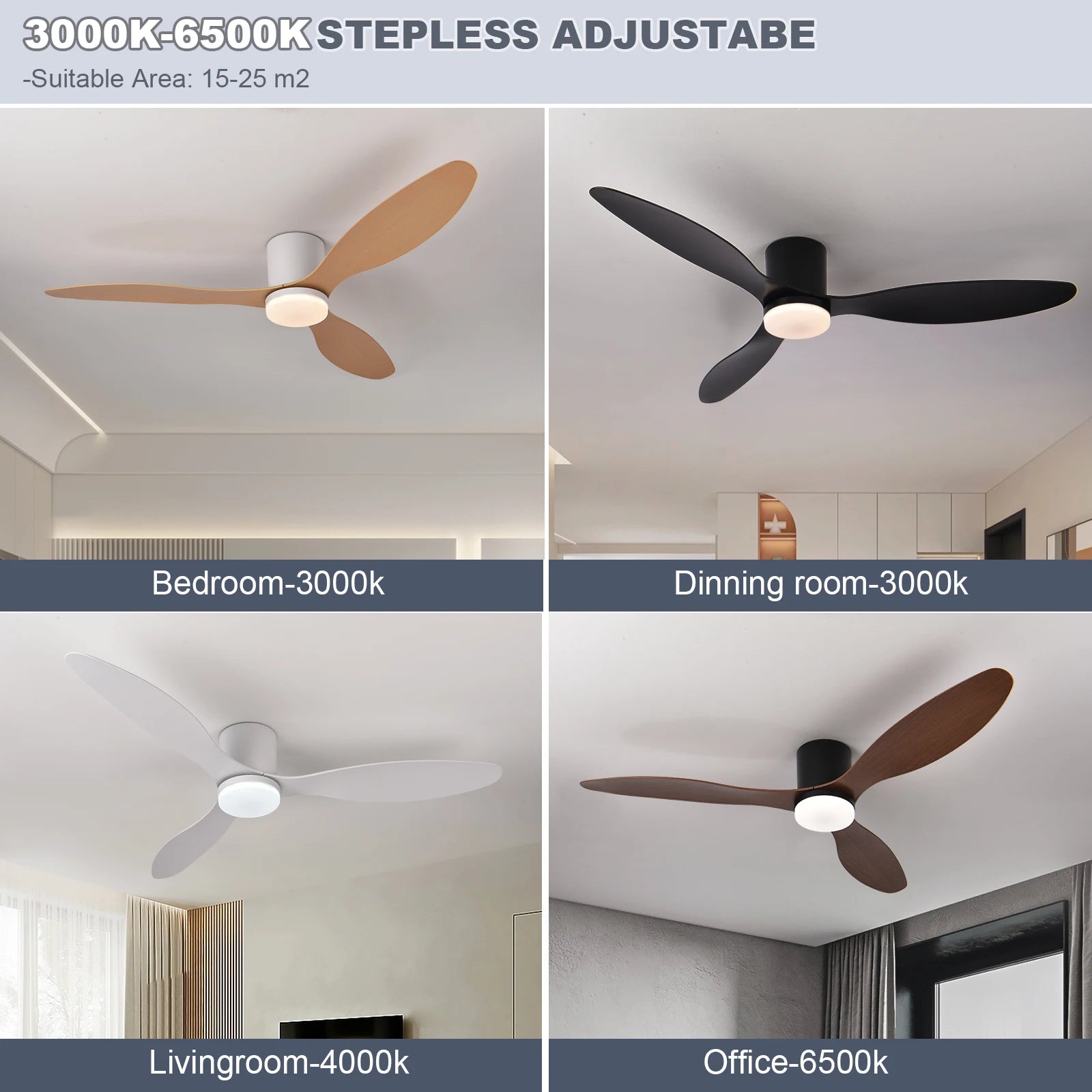 52-Inch Low Profile LED Ceiling Fan Remote Dimmable AC 120-240V Indoor Covered Outdoor