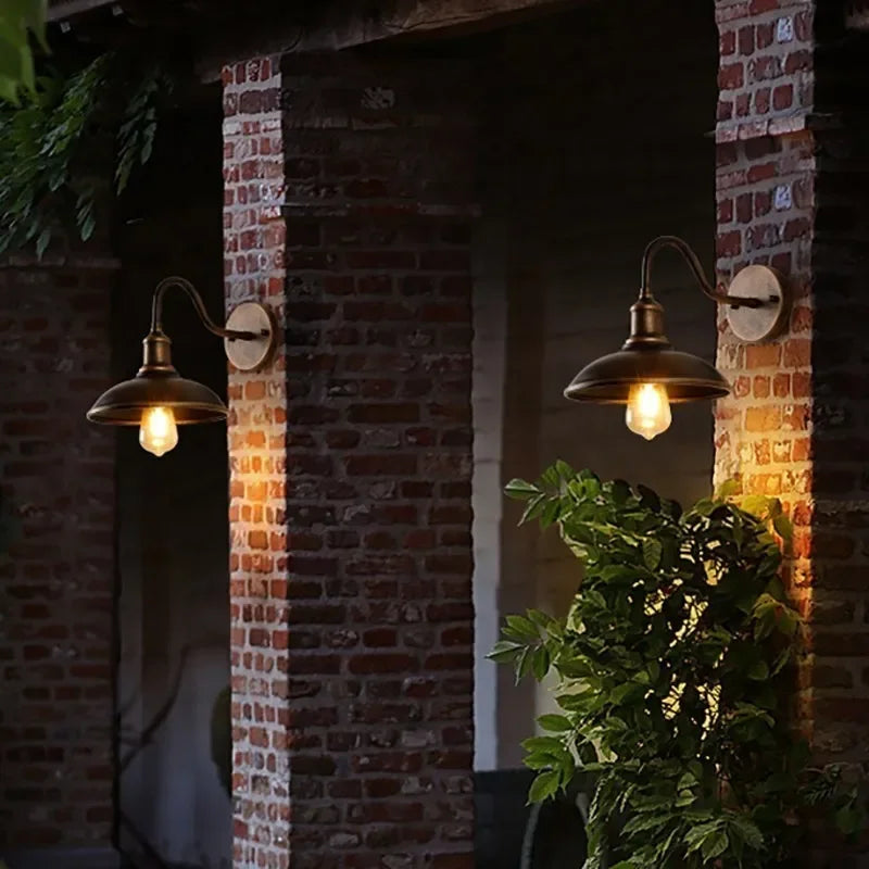 Vintage Iron IP65 Outdoor LED Wall Lamp E26 E27 D24-30cm Black Archaize Silver Gold AC 90-260V